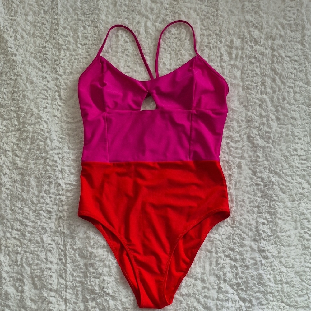Summersalt The Swan Dive Pink and Red Colorblock Swimsuit